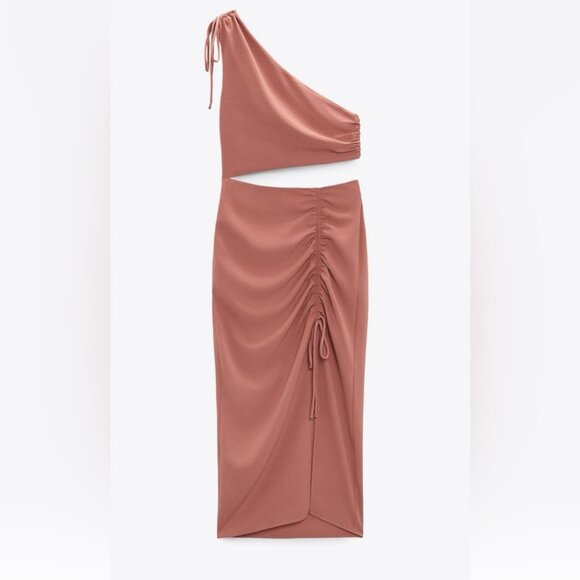 NWT Zara One-Shoulder Cutout Dress in Nude Pink bloggers Favorite! Sold out! - Picture 2 of 8
